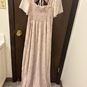 Elegant Pink Floral Maxi Maternity Dress